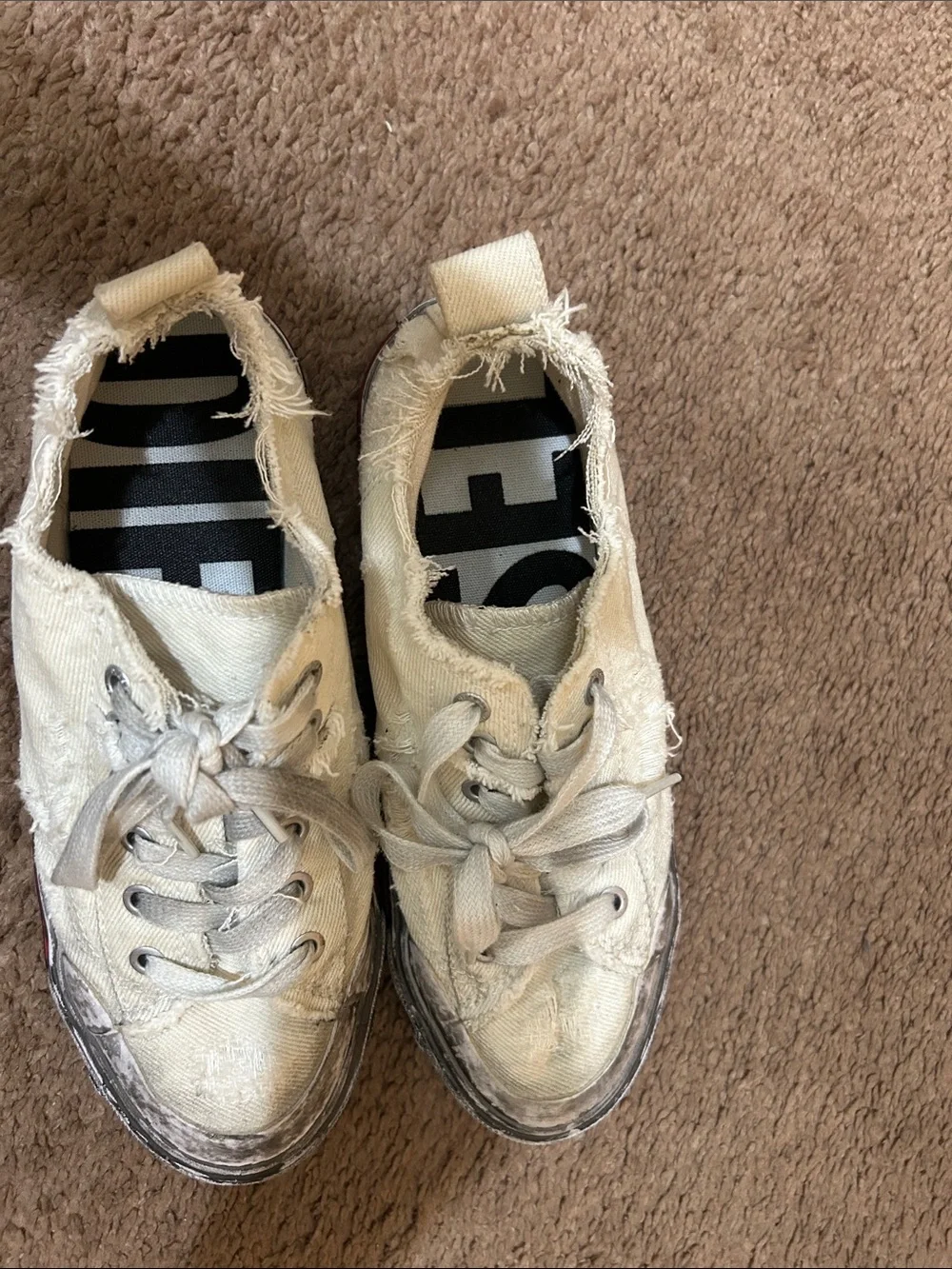 Diesel Off-White Frayed Canvas Sneakers
